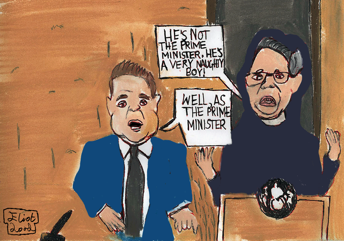 A cartoon of Keir Starmer dressed as the mother from Monty Python's Life of Brian, saying to Wes Streeting, he's not the messiah, he's a very naughty boy