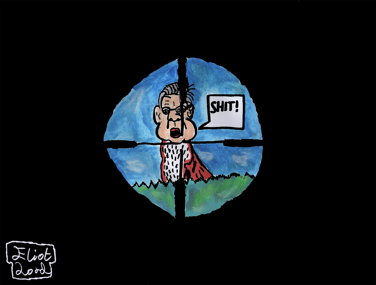 A cartoon of Keir Starmer as a fox being targeted by a shotgun crosshair whilst saying 'shit' regarding the hunting ban launched in late 2025.